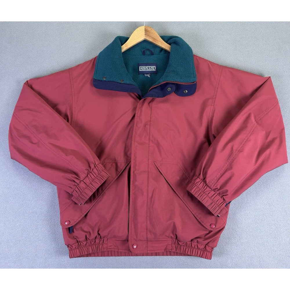 Lands End Jacket Mens Medium Red Fleece Lined‎ Bomber Heavyweight Insulated